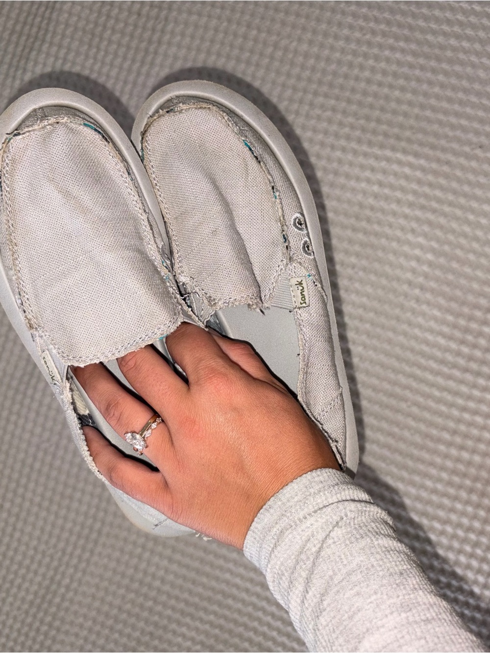 Sanuk Light Gray Canvas Slip-On Moccasins